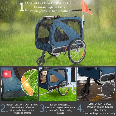 Sepnine Leonpets 3 in 1 Large Pet Dog Bike Trailer with a 12" Jogger Wheel and a 6" Stroller Wheel, Quick Set-up and Fold Down with Bicycle Coupler (Blue) in Saudi Arabia