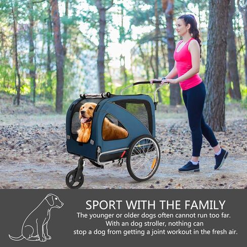 Sepnine Leonpets 3 in 1 Large Pet Dog Bike Trailer with a 12" Jogger Wheel and a 6" Stroller Wheel, Quick Set-up and Fold Down with Bicycle Coupler (Blue) in Saudi Arabia