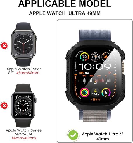 Suoman for Apple Watch 49mm Waterproof Screen Protector Case, Tempered Glass Screen Protector Cover for iWatch Ultra/Ultra 2 49mm SmartWatch [Dazzling Cool Armored] [Full Body Shockproof ]- Black in Kuwait