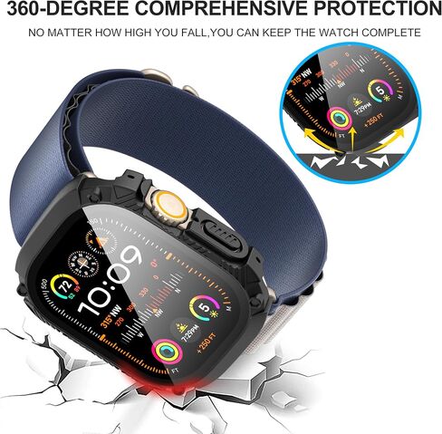 Suoman for Apple Watch 49mm Waterproof Screen Protector Case, Tempered Glass Screen Protector Cover for iWatch Ultra/Ultra 2 49mm SmartWatch [Dazzling Cool Armored] [Full Body Shockproof ]- Black in Kuwait