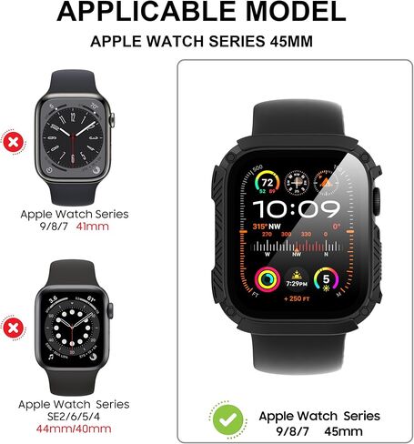 Suoman for Apple Watch 49mm Waterproof Screen Protector Case, Tempered Glass Screen Protector Cover for iWatch Ultra/Ultra 2 49mm SmartWatch [Dazzling Cool Armored] [Full Body Shockproof ]- Black in Kuwait
