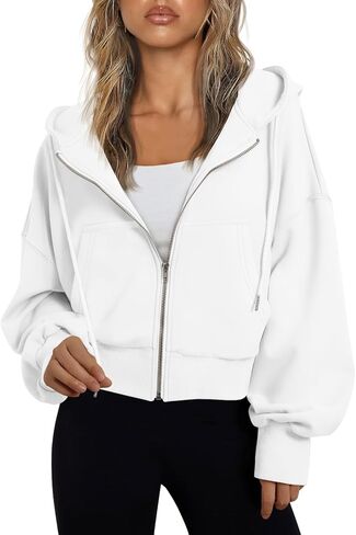 Trendy Queen Hoodies for Women Full Zip Up Cropped Sweatshirts Casual Hooded Pullover Sweaters Tops Fall Winter Clothes 2023 in Saudi Arabia