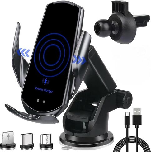 Wireless Car Charger,15W Qi Fast Charging, Automatic Sensor Auto-Clamping Car Phone Holder, Windshield Dashboard Air Vent Car Phone Mount, Q3-US in Saudi Arabia