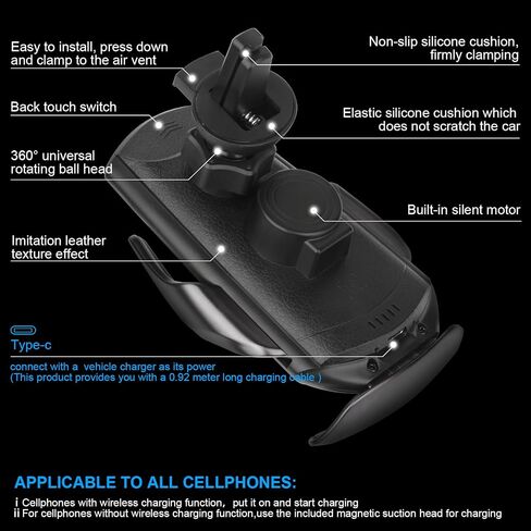 Wireless Car Charger,15W Qi Fast Charging, Automatic Sensor Auto-Clamping Car Phone Holder, Windshield Dashboard Air Vent Car Phone Mount, Q3-US in Saudi Arabia