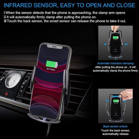 Wireless Car Charger,15W Qi Fast Charging, Automatic Sensor Auto-Clamping Car Phone Holder, Windshield Dashboard Air Vent Car Phone Mount, Q3-US in Saudi Arabia