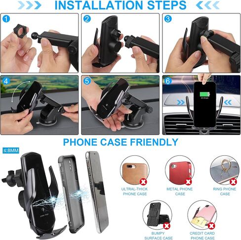 Wireless Car Charger,15W Qi Fast Charging, Automatic Sensor Auto-Clamping Car Phone Holder, Windshield Dashboard Air Vent Car Phone Mount, Q3-US in Saudi Arabia
