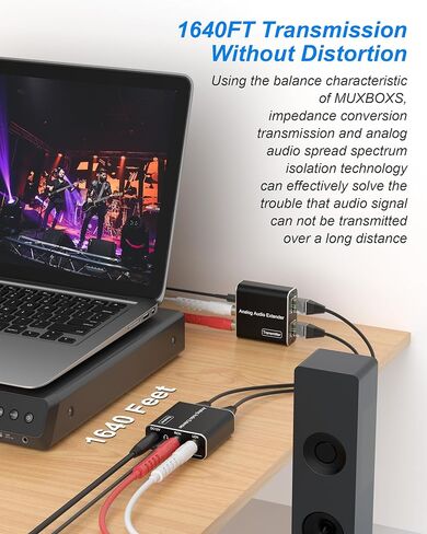 3.5mm RCA Analog Signal Audio Extender - Over Cat5e/ 6/7 Cable Extend 1640FT RCA Coaxial 3.5mm Audio Extend Adapter, Support Dolby Digital, DTS, PCM, Stereo, for Phone/ MP3/ Blu-Ray Player/Desktop in Kuwait