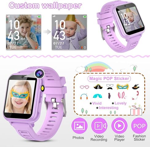 ساعات ذكية للأطفال للفتيات، ساعة ذكية للأطفال مع 24 لعبة وكاميرا ومسجل فيديو ومشغل موسيقى ومنبه وآلة حاسبة وتقويم وساعة توقيت ومصباح يدوي وعداد الخطى هدايا للفتيات من سن 3 إلى 12 عامًا in Kuwait