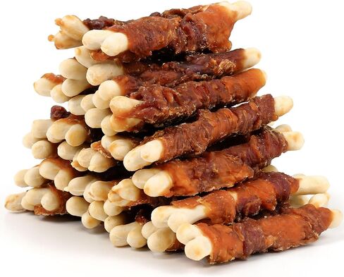 MON2SUN Double Flavor Dog Treats, 4 Inch Chicken and Duck Wrapped Calcium Bones, Rawhide Free Dog Chews for Small Dogs, Teeth Cleaning Dog Bones, 21.16oz (30 Count-Pack of 1) in Kuwait