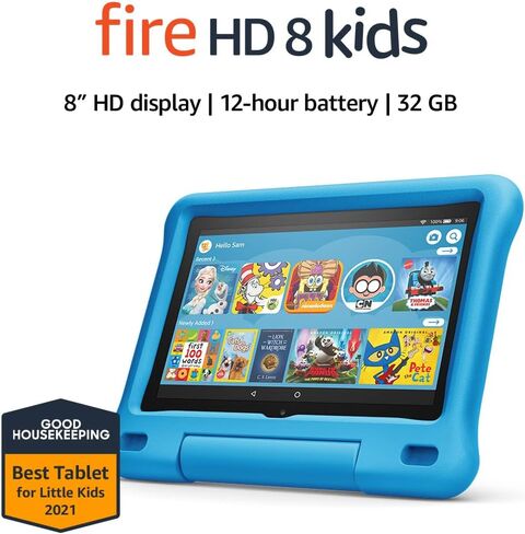 تابلت Fire HD 8 للأطفال، شاشة 8 بوصات عالية الدقة، للأعمار من 3 إلى 7 سنوات، 32 جيجابايت، يتضمن اشتراكًا لمدة عام في محتوى Amazon Kids+، حافظة زرقاء مقاومة للأطفال، (إصدار 2020) in Saudi Arabia