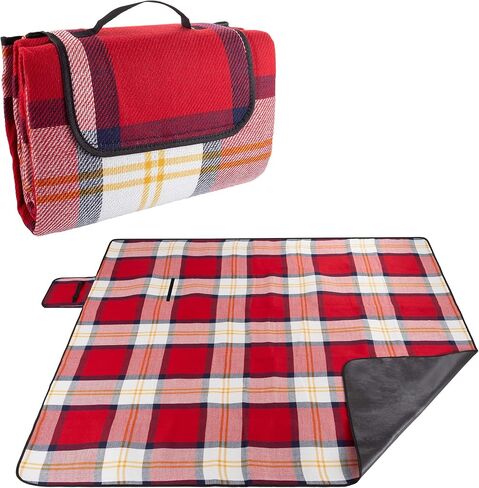 بطانية نزهة في الهواء الطلق من واكمان مع بطانة إسفنجية - حصيرة شاطئ مقاومة للماء وقابلة للطي للسفر والتخييم والمهرجانات والرياضة (أحمر منقوش) in Kuwait