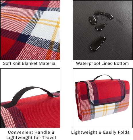 بطانية نزهة في الهواء الطلق من واكمان مع بطانة إسفنجية - حصيرة شاطئ مقاومة للماء وقابلة للطي للسفر والتخييم والمهرجانات والرياضة (أحمر منقوش) in Kuwait