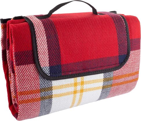 بطانية نزهة في الهواء الطلق من واكمان مع بطانة إسفنجية - حصيرة شاطئ مقاومة للماء وقابلة للطي للسفر والتخييم والمهرجانات والرياضة (أحمر منقوش) in Kuwait