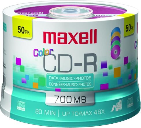 أقراص Maxell 700 ميجابايت ملونة 50 قطعة قابلة للتسجيل (50 حزمة). in Kuwait