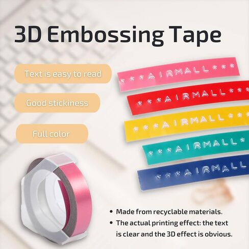 Airmall متوافق مع شريط ملصقات Dymo Omega مقاس 9 مم، ملصقات منقوشة ثلاثية الأبعاد وردي أصفر أحمر أزرق بحيرة خضراء متوافقة مع صانع ملصقات النقش DYMO Omega S0717930 Junior S0717900 in Saudi Arabia