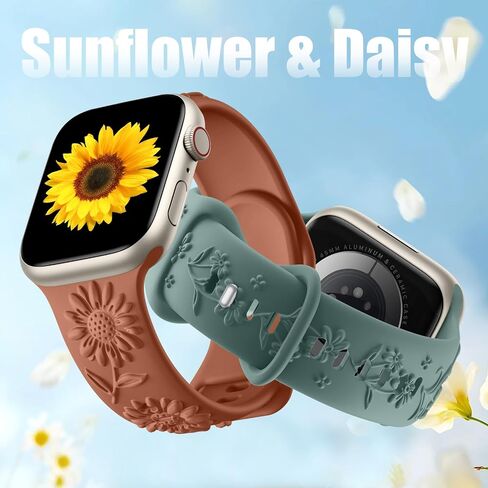 6 Pack Floral Engraved Compatible with Apple Watch Bands for Women 42mm 38mm 40mm 41mm 44mm 45mm 46mm, Soft Silicone Embossed Flower Smart Watches Strap for iWatch Series 10 9 8 7 6 5 4 3 2 SE Ultra in Saudi Arabia