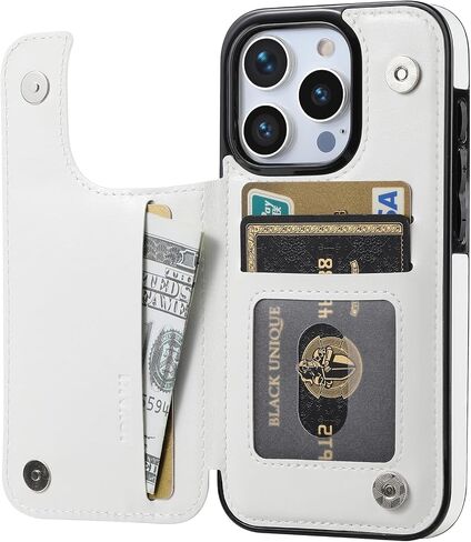 Compatible with iPhone 15 Pro 6.1" Wallet Case +1 Screen Protector, Slim Protective case with Card Holder, PU Leather Kickstand Card Slots Case iPhone 15 pro(6.1")-White in Saudi Arabia