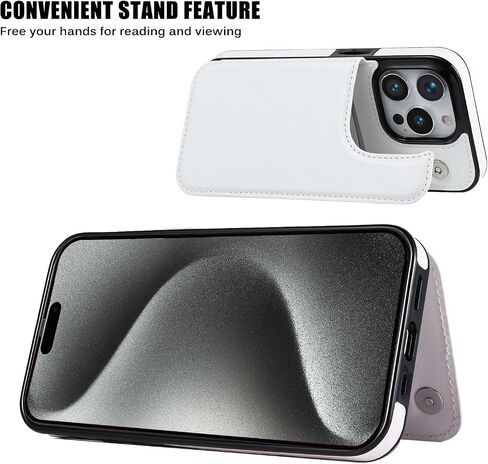 Compatible with iPhone 15 Pro 6.1" Wallet Case +1 Screen Protector, Slim Protective case with Card Holder, PU Leather Kickstand Card Slots Case iPhone 15 pro(6.1")-White in Saudi Arabia