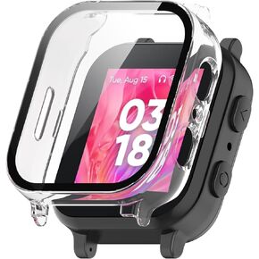 Fit for Gabb Watch 3 Case Cover for Kids, Scratch-Resistant Full Coverage Hard PC Protective Case &Tempered Glass Screen Protector Bumper for Gabb Watch 3 Smartwatch (Pink)