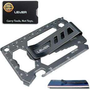 Toolcard Pro مع مشبك نقود - بطاقة ائتمان متعددة الأدوات 40 في 1 - بطاقة محفظة أنيقة من الفولاذ المقاوم للصدأ ومشبك نقود من Lever Gear (أسود) in Kuwait