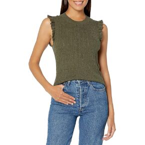 PAIGE Women's Gardenia Sleeveless Ruffle Trim Cotton/Silk Blend Sweater