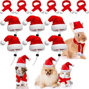 Weewooday 12 Pcs Christmas PET Hat Scarf Set Mini Santa Hat Scarf Xmas Small Animal Hat with Adjustable Chin Strap for Hen Duck Bunny Cat Dog Hamster Guinea Parrot (Plaid Style, Small)