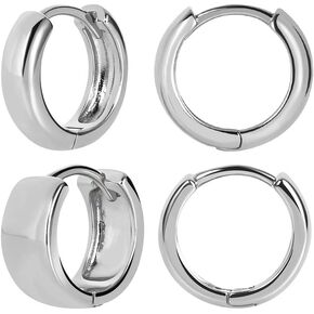 FAMARINE 2 Pairs 14K Gold Plated Hoop Earrings for Women, Minimalist Dainty Hoop Earrings for Girls, Gold and Silver