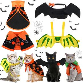 4 Pieces Halloween Costumes for Cats Dragon Wings for Cats Halloween Cat Pet Wizard Costume Cute Cat Pumpkin Cape Bat Wings for Pet Dog Cat Cosplay Holiday Halloween Party Decor