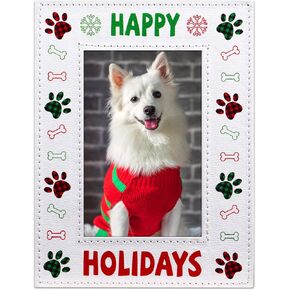 PETCEE Happy Holidays Dog Picture Frame 2023 Dog Paw Christmas Picture Frame Personalized Dog Photo Frame for Puppy Pets Dog Christmas Keepsake Gifts for Dog Lover