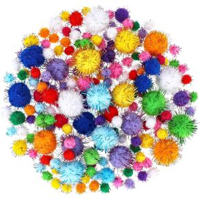200 PCS Assorted Size Small Sparkle Balls, Tinsel Pom Poms Glitter Sparkle Balls Cat Fuzzy Toys Balls, Soft and Fluffy Craft Pompoms for DIY Creative Crafts Decorations, Multicolored