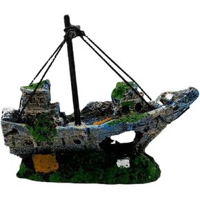 Aquarium Landscaping Decoration Shipwreck Pirate Boat Sunken Ship Fish Shelter Fish Tank Decoration Small Medium Fish Garden Pond Ornament