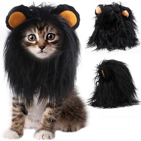 Cat Dog Halloween Costumes, Black Lion Mane Wig Realistic & Funny Dog Costume, Cute Pet Hat for Small Dogs Cats Puppy Kitten, Cosplay Party Fancy Lion Hair Outfit Christmas Apparel (Black, Large)