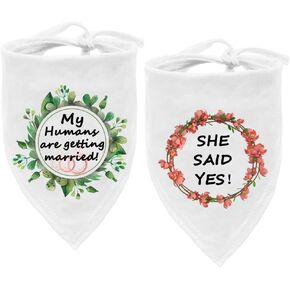 ASOCEA My Humans are Getting Married She Said Yes Dog Bandana,Pet Scarf for Wedding Engagement Photos,Dog Wedding Outfit Bridal Shower Gift Dog Engagement Announcement Pet Accessories 2 Pack
