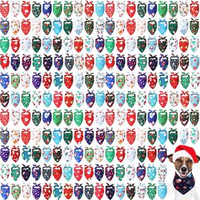 Chunful 200 Pcs Christmas Dog Bandanas Bulk Xmas Dog Bandanas Snowman Santa Snowflake Pet Bandana Assorted Styles Pet Triangle Scarf Bibs Kerchief Accessories for Christmas Pet Costume Accessories