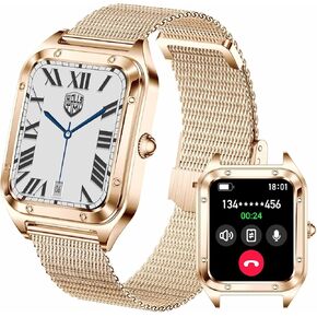 Smart Watch for Women, 1.59'' Full Touch Women's Smartwatch with Female Health Tracking, Fitness Tracker Heart Rate Monitor, Waterproof Sports Smartwatch for Android iOS (Gold Mesh RT-i98)