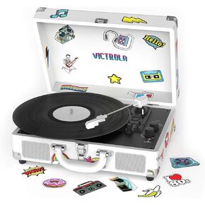 Victrola VSC-400SB-CNV Bluetooth Suitcase Turntable Canvas - Stickers (White)