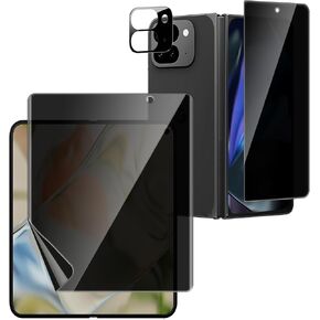 [1 Set] for Google Pixel 9 Pro Fold Privacy Screen Protector, Inner Anti-Spy Screen TPU Flexible Film + Back Privacy Glass Screen Protector Tempered Glass + Camera Lens Protector, Case Friendly