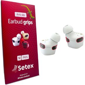 Setex Gecko Grip Anti-Slip Grip Pads Compatible with Most Wireless Earbuds [Fits in Charging Case] Maximum Sweat Performance (12 Stick On Pads)