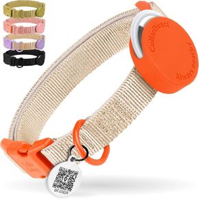 CollarDirect Airtag Nylon Dog Collar Silicon Holder Designed for Apple Airtag with QR Tags Personalized Dogs Puppies 5 Colors Black Pink Violet Green Orange (Black, XS)