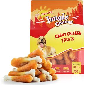 Jungle Calling Chewy Chicken Dog Treats Rawhide Free Real Chicken Wrapped Dog Bones, Teeth Clean Breath Fresh Dog Training Treats, 6 oz