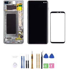 [Black with Frame] LCD for Samsung Galaxy S10+ Plus G975 Digitizer Screen Touch Assembly Replacement LCD Display G975F/DS U U W 6.4 inch by Qvouaw(Fingerprint Recognition is not Supported)