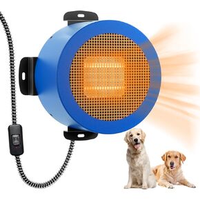 TURBRO Neighborhood Dog House Heater 400W, Wall Mount, 10ft Anti Bite Cord, Waterproof Control, Overheat Protection, Electric Warmer for Hound Kennel Cat Cage Chicken Coop, UL Test Passed, Blue