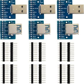 USB 3.0 Type A Male and Female Breakout Board USB to DIP Adapter with 10 Pin Straight Pin Header and Right Angel Pin Header (Pack of 3Pair / 6pcs)
