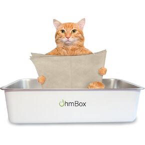 Ohm Earth’s OhmBox - Stainless Steel Cat Litter Box, Extra Large (23.5" x 15.5" x 6.1") Never Absorbs Odors/Stains/Rusts, Non-Stick Smooth Surface, Easy Cleaning + Non-Slip Rubber Feet. Qty 1 White
