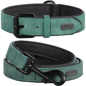 Didog Soft Padded Leather Dog Collar and Leash Set, Heavy Duty Dog Leash and Collar Set with Metal Buckle, Breathable Dog Collars with 4FT Leather Dog Leash for Medium Large Dogs, Blue, L