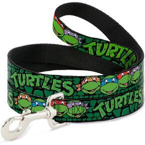 Dog Leash TMNT Ninja Turtles Group Faces Turtle Shell Black Green 6 Feet Long 1.5 Inch Wide