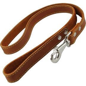 4' Classic Genuine Leather Dog Leash 1" Wide for Largest Breeds Orange