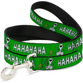 Peanuts Worldwide LLC Pet Leash, Dog Leash, Peanuts Snoopy and Woodstock Laughing HaHa Pose Green, 4 Feet Long 1.0 Inch Wide