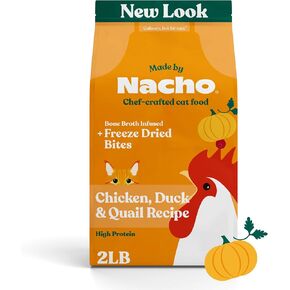 Made by Nacho Bone Broth Infused Dry Cat Kibble - Cage-Free Chicken & Pumpkin Recipe - Premium Grain-Friendly Cat Food 2lb Bag