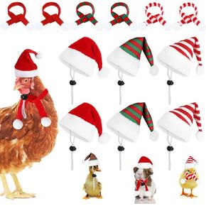 FOIMAS 12pcs Christmas Pet Chicken Hat Scarf Set Small Animal Hat Costume Set for Hen Duck Hamster Guinea Pig Rabbit Kitty Puppy Parrot Lizard Xmas Party Supply